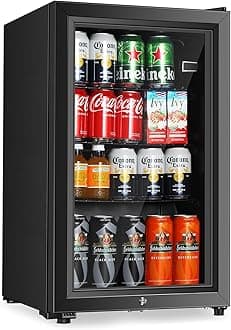 - Beverage Refrigerator, 2.3 Cu.Ft, Mini Fridge with Glass Door for Soda Beer, Freestanding Beverage Cooler for Office, Bar, Adjustable Shelving&Adjustable Foot