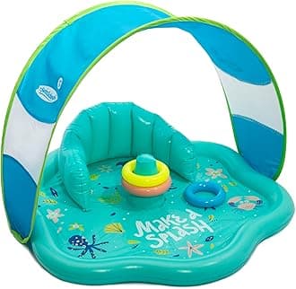SwimSchool Splash Play Mat, Inflatable Kiddie Pool with Backrest and Canopy