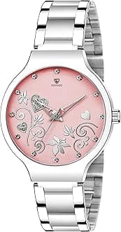 EDINARO Gorgeous Analogue Round Studded Dial Watches for Women and Ladies Watch with Stainless Steel Adjustable Bracelet Strap with Double Lock Clasp Watches for Girls