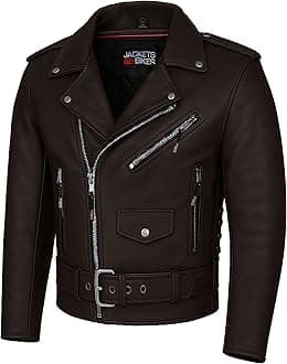 ICONIC Motorcycle Jacket for Men, Premium Buffalo Leather, Insulated Liner, Classic Side Laces, Cruiser Biker Brown L