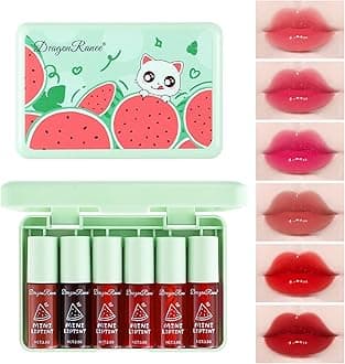 Sulily6 Colors Lip Gloss,korean Waterproof Lip Tint Stain Moisturizing Natural Mini Liquid Lipstick,Multi-use Lip and Cheek Tint,Non-Stick Cup, High Pigment Long-Lasting lip stain,Watermelon