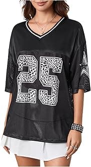 Jersey Shirts for Women Y2k Graphic Number Oversized Tees V Neck Half Sleeve Cute Soccer Streetwear T Shirt Tops