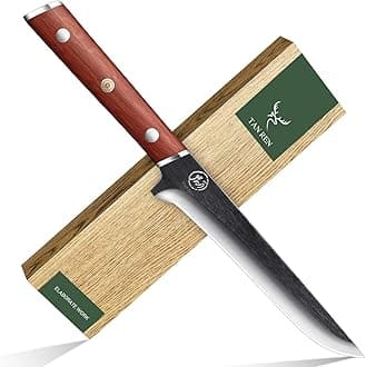TAN REN 6 Inch Boning Knife for Meat Cutting, High Carbon Steel Deboning Knife for Butchering, Full Tang Fillet Knife with Wood Handle, Processing Knife for Meat Trimming
