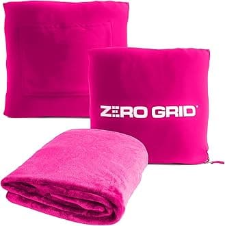 Lightweight Travel Blanket - Premium & Compact Airplane Wearable Blanket with Neck Snaps, Cozy Foot Pockets, Zipper Pouch - Converts into Soft Pillow - Designed for Ultimate Comfort - Hot Pink
