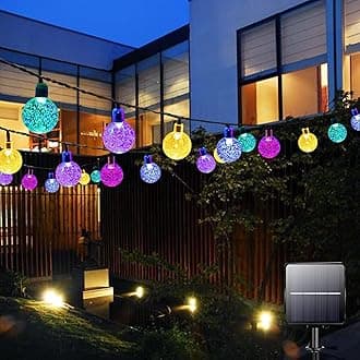 Solar Garden Lights Outdoor, 50LED 7M/24Ft Fairy Lights 8 Modes,Waterproof Crystal Ball Lights, Decorative Lighting for Home, Yard,Patio, Christmas (Multi-Coloured)