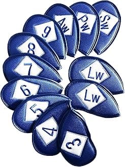 Premium Synthetic Leather Stylish Iron & Wedge Golf Head Covers Value 12 Piece Set, Embroidered Labels & Fits Most Clubs Gift Set, Travel Protection Accessories