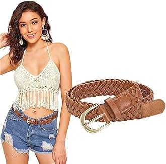 Aakriti Women's Belt Skinny Casual PU Leather Belt For Jeans Pants For Women, Girls, Dress Jean Skirt Pant No Holes Free Size Braided Synthetic Leather Belt