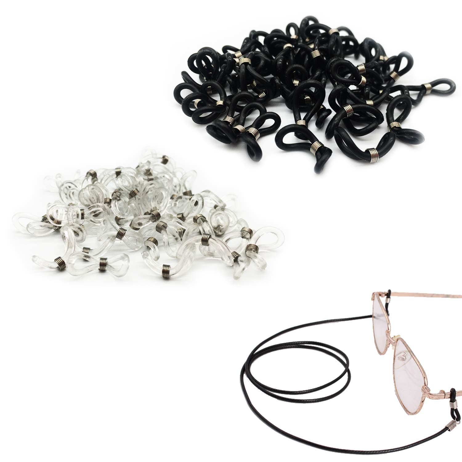 200 Pieces Eyeglass Chain Ends Adjustable Spring Rubber Ends Connectors for Eye Glasses Holder Necklace Chain, 20 x 5mm, Assorted Color