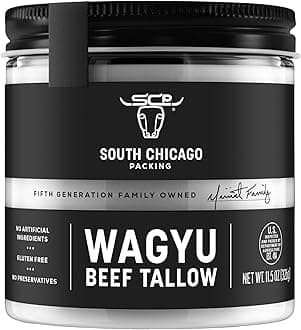 SCP South Chicago Packing Wagyu Beef Tallow, 11.5 oz Glass Jar, Perfect for Sealing, Sauté, Cooking, Frying, Keto Compatible, Paleo Compatible, Pantry Basic Item