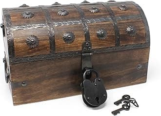 Nautical Cove Pirate Treasure Chest with Iron Lock and Skeleton Key - Wooden Storage and Decorative Box (Medium 11 x 6 x 6.75)