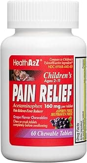 - HealthA2Z® Children's Pain Relief, Acetaminophen 160mg, Grape Flavor Chewable Tablets, Aspirin Free, Ibuprofen Free, 60 Counts