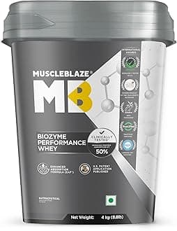 MuscleBlaze Biozyme Performance Whey Protein Powder, Rich Chocolate (4kg / 8.8lbs) | 25g Protein Per Scoop | Clinically Tested 50% Higher Protein Absorption