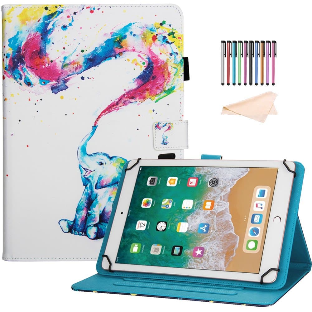 8.0 inch Tablet Case, Universal Protective PU Leather Case Cover for All 7.5-8.5 inch iPad Mini 1 2 3 4,Samsung Galaxy Tab A 8.0/Tab E 8.0, F i r e HD 8, Android iOS Tablet, Rainbow Elephant