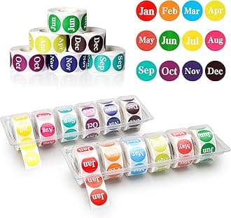 2 Pcs Monthly Label Holder Organizer with 6000 Pcs Round Month Labels Months of The Year Labels Expiration Date Stickers Food Labels Stickers Removable Labels Color Coding Label Stickers