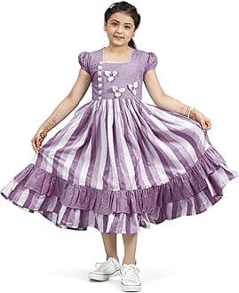 Fashion Dream Girl's Cotton Blend Printed One Piece Dress|Western Casual Calf Frock for Kids