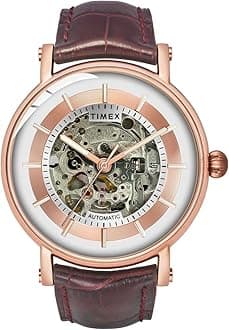 TIMEX Automatic Watch for Man with Blue Round Dial & Blue Leather Strap Band Water Resistant Men's Wrist Watches