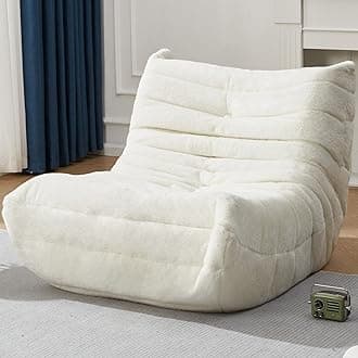 Bean Bag Chairs for Adults Giant Bean Bag Chair Memory Foam BeanBag Chair Bean Bag Sofa with Filler Faux Fur Fireside Beanbags Lazy Sofa for Living Room Bedroom Office (White Plush, Single)