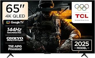 65T8C Television 65 Inch Smart TV 4K QLED Colorful Quantum Crystal HDR 10+ Gaming Google TV, 144Hz Native Refresh Rate, ONKYO 2.1 Hi-Fi, Dolby Atmos, DTS Virtual X, MEMC, Game Master (2025 Model)