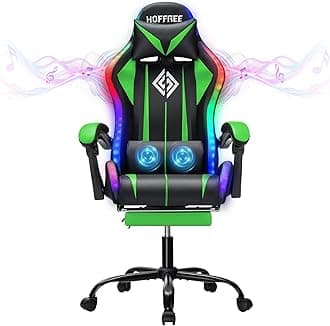 RGB Gaming Chair with Speakers Massage Computer Gaming Chair with LED Lights and Footrest High Back Video Game Chair for Adults Green and Black