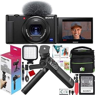 Sony ZV-1 Compact Digital 4K Camera Vlogger Creator's Kit DCZV1/B | Official Sony USA Partner Model | Bundle with ACCVC1 Includes GP-VPT2BT Shooting Grip & Wireless Remote + Deco Gear Case + LED