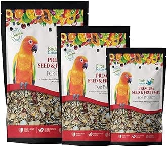 Premium Seed & Fruit Mix for All Large Parrot, African Greys, Senegals, Amazons, Eclectus, Small Cockatoos,Conures, Caiques & Exotic Birds (1000g)