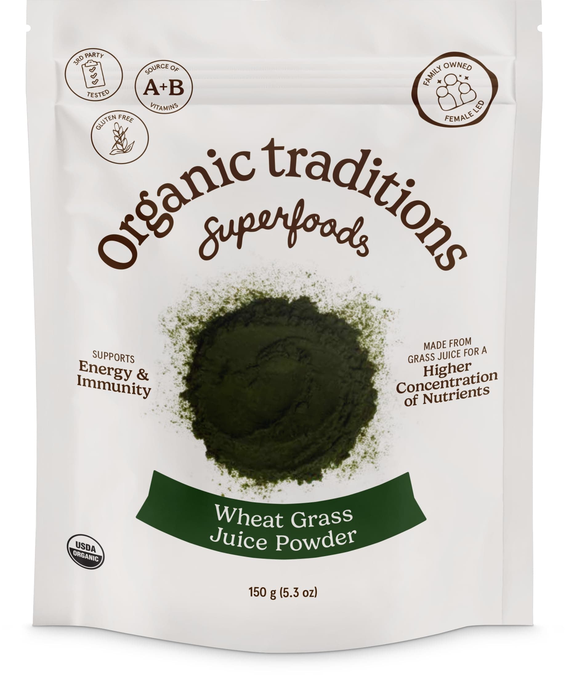 Wheat Grass Powder, Organic Wheatgrass Powder for Smoothies, Vegan Superfood Greens Powder for Drinks, Fine Ground Vegan Superfood for Daily Nutrition, 150g / 5.3oz Bag, 18 Servings