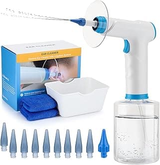 Electric Ear Wax Removal Kit Ear Irrigation Cleaner Tool, Earwax Remover for Comfortable All Direction Ear Washing with 4 Cleaning Modes for Adult Kid Family, Pack 10+5 Replaceable Tips & Catch Basin
