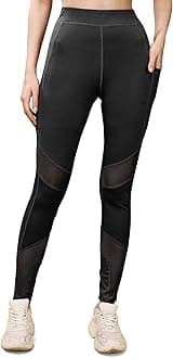 Mehrang Stretchable Gym Pants for Women & Tights for Women Workout with Mesh Insert & Side Pockets (2XL, Black)