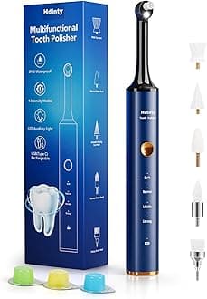 Tooth Polisher, Rechargeable Plaque Remover for Teeth Whitening and Cleaning with 4 Speed Modes, 5 Brush Heads and LED Light (Blue)