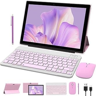 2 in 1 tablet 10 inch Android 11 OS tablet, tablets with keyboard, mouse, case, pencil, tempered film, 64GB ROM+2GB RAM, 8MP dual camera, quad-core processor, battery