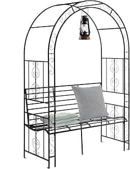Garden Arbor with Garden Bench, 7FT Wedding Arches for Ceremony, Metal Arbor Trellis for Climbing Plants Outdoor, Black Garden Archway for Lawn, Patio and Backyard