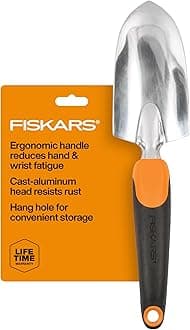Fiskars Trowel, Heavy Duty Gardening Hand Tool with Hang Hole, For Digging and Planting, Rust Resistant Cast Aluminum, Ergonomic Handle and Comfort Grip, Gardening Tools for Yard