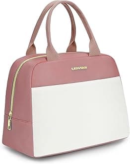 LOKASS Lunch Bag for Women-Insulated Adults Lunch Box with Front Pocket- Small Cute Lunch Tote for Work-Reusable Cooler Bag for Office Picnic Beach or Travel (Pink Purple)