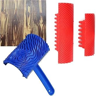 Wood Grain Tool,Woodgraining Tool Kit Textured Paint Roller Soft Rubber, Natural Wood Grain Painting Maker Tool for DIY Wall Room Decor(3PCS)