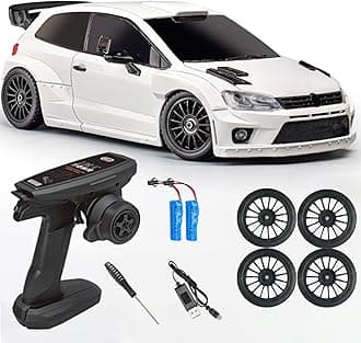 LDRC 2801 1/28 Mini RC Drift Car GTR 2.4GHz 4WD RTR with 4PCS Drift Tires Racing Radio Control Cars (White)