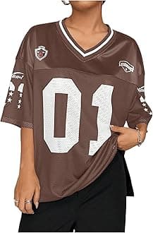 Women's Plus Size Football Jersey Shirts Oversized T Shirt Graphic Letter Print V Neck Short Sleeve Streetwear Top