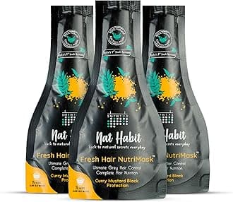 Nat Habit Curry Mustard Nutrimask - Hair Mask For Grey Hairs, Conditioning, Smoothening, Strengthen & Shine, Suitable For All Hair & Scalp Types (Pack Of 3 X 40Grams)