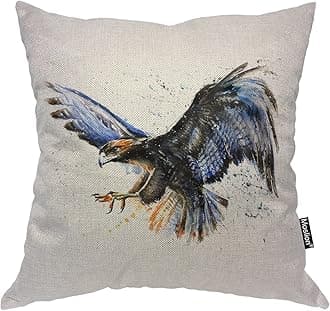 Moslion Eagle Pillow Cases Birds Animals Wildlife Falcon Hawk Feather Black Color Throw Pillowcases 18x18 Inch Cushion Cover Home Decor Cotton Linen Pillow for Sofa Bed