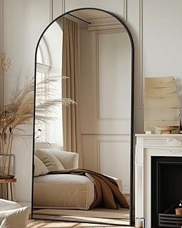 Antok Full Length Mirror, 71"x32" Floor Mirror with Stand, Hanging Mounted Mirrors for Bedroom, Living Room, Cloakroom, Dining Room, Black, Arched