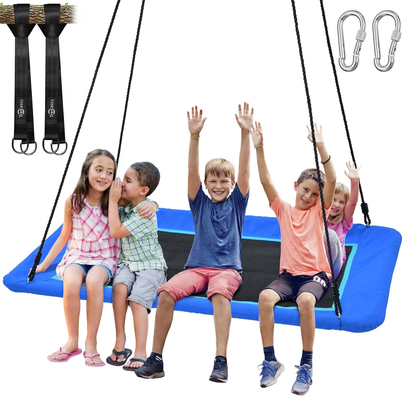 60" Extra Large Rectangle Tree Swing - Heavy Duty 700lb Capacity, Waterproof Platform for Kids & Adults with Complete Installation Kit & 2 Tree Straps - Blue (Patented)