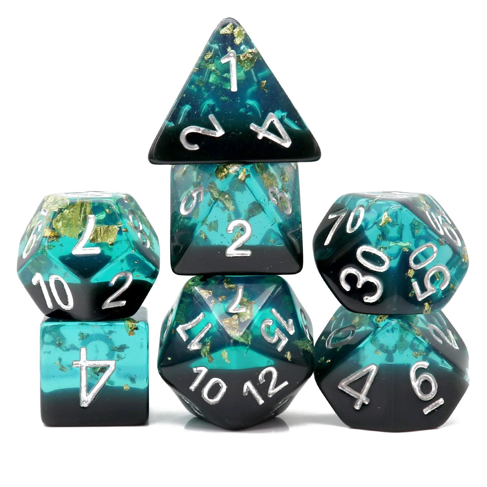 DND Dice Set 7PCS Polyhedral D&D Dice for Roleplaying Games, Blue Black Gold Foil Resin Dice with Velvet Pouch for Dungeons and Dragons, Great DND Gift for Gamers & DM Masters