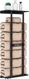 STWWO Towel Racks for Bathroom, Bathroom Towel Storage Wall Mounted 30 inch with Shelf Can Holds 6 Large Towels, Wall Towel Rack for Rolled Towels, Black