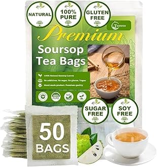 Premium 50 Soursop Graviola Leaf Tea Bags – 100% Natural & Pure from Soursop Leaves – Natural Healthy Tea (Not Deeply Processed, No Sugar, No Caffeine, Vegan