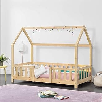 [en.casa] Children's bed Sisimiut House bed 70 x 140 cm with fall-out protection Slatted frame Pine Wood look