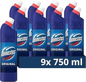 Domestos Original Thick Bleach disinfectant that eliminates 99.99% of bacteria and viruses* unstoppable strength 9x 750 ml