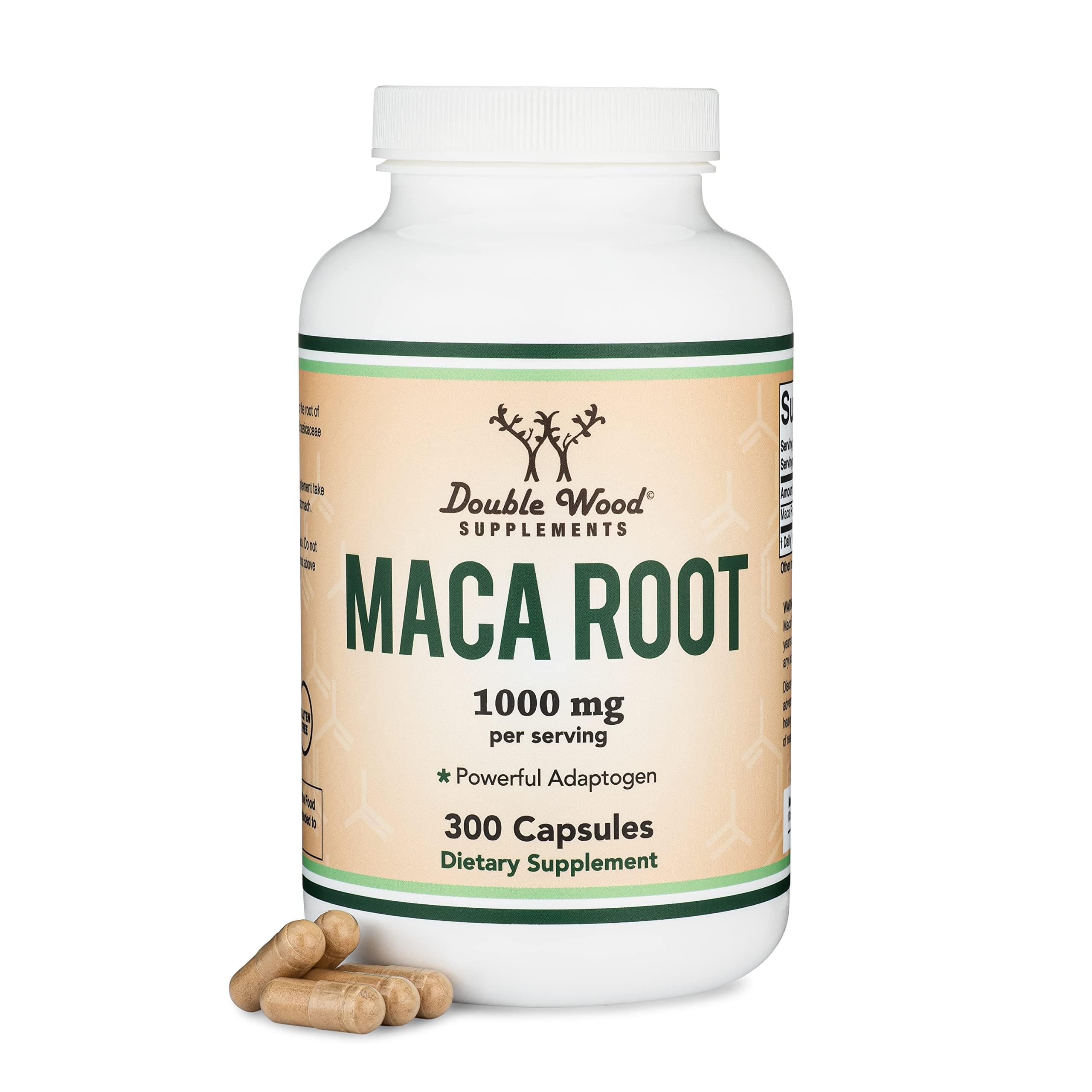 Double Wood Supplements Maca Root Capsules (Black, Red, Yellow Maca Powder - 1,000mg per Serving) 300 Count