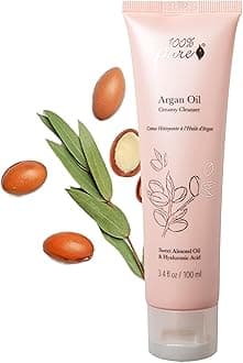 100% PURE Argan Oil Creamy Cleanser Daily Moisturizing Face Wash & Makeup Remover - Natural Anti-Aging Cleansing Botanicals for Clear Skin & Healthy Radiant Glow - 3.4 Fl Oz