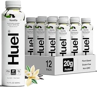 Huel Ready-to-Drink | Vanilla Meal Replacement Drink High Protein Nutritionally Complete, Low Sugar, Fiber, Plant Based, Vegan, Healthy 20g Per Bottle, 16.9 Fl Oz (12 Pack),5997.51 Milliliters