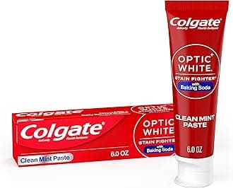 Optic White Stain Fighter with Baking Soda Whitening Toothpaste, Clean Mint Flavor, Removes Surface Stains, Enamel-Safe for Daily Use, Teeth Whitening Toothpaste with Fluoride, 6 Oz Tube