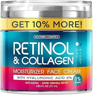 Retinol Cream for Face with Hyaluronic Acid, Day-Night Anti-Aging Moisturizer for Women, Men, Collagen Cream for Face Reduces Wrinkles, Dryness, 1.85 Oz